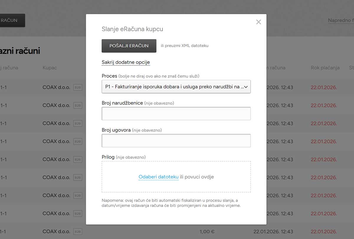 Dodatne opcije eRačuna